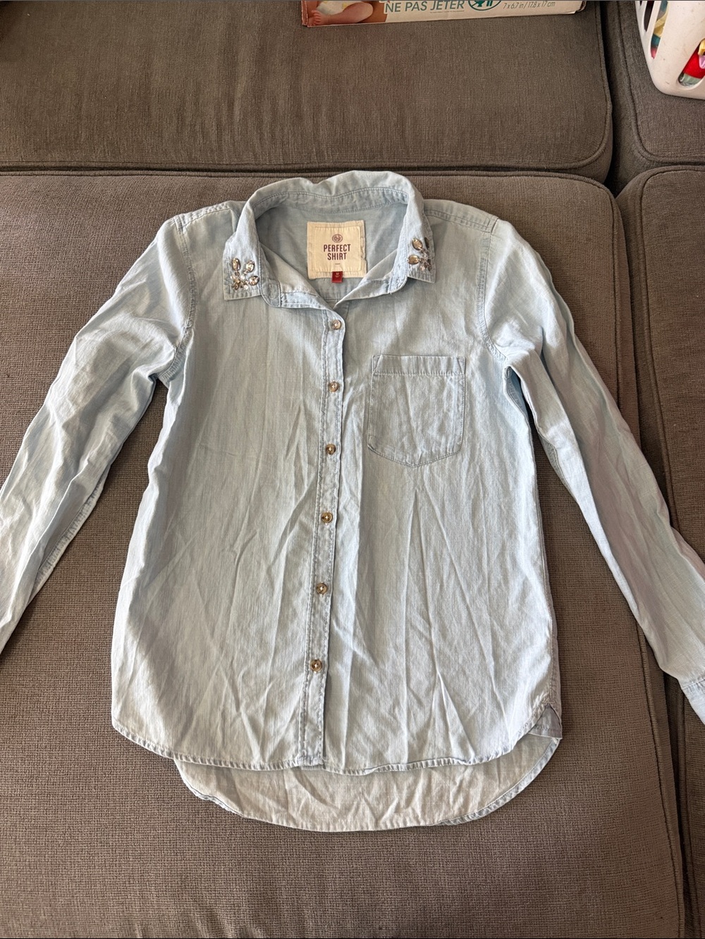SO Light Blue Embellished Collar Button-Down Shirt